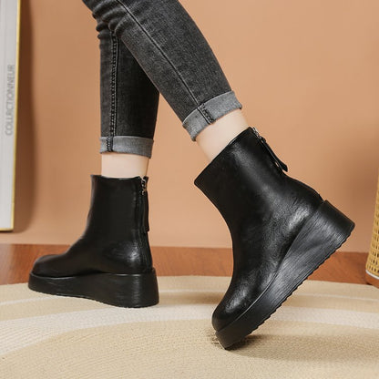 Retro Fashion And Comfortable Short Boots, New Round Toe Thick Sole Height Increasing Single Boot
