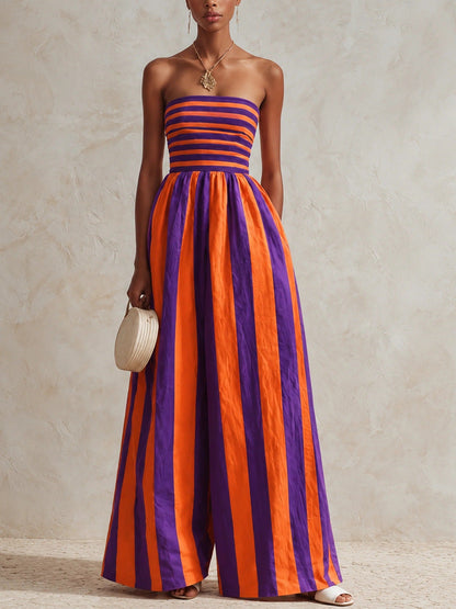 Summer Fashion Off-shoulder Elegant Striped Jumpsuit For Women