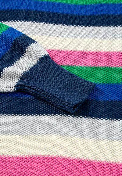 Contrast Striped Round Neck Long Sleeve Sweater for Women