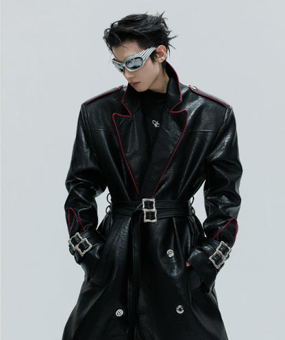 Wide Shoulder Fur Metal Belt Waist Long-cut Coat
