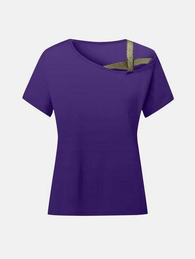 Asymmetrical Neck Short Sleeve T-Shirt for Women Fashion