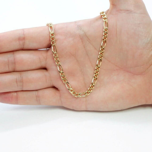 14K Solid Yellow Gold 4mm Figaro Link Chain Necklace