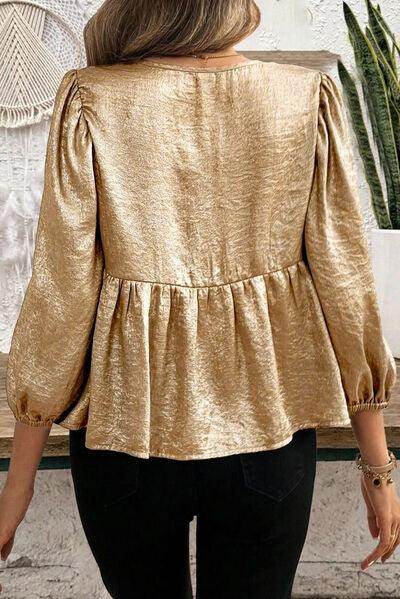 Tied Peplum Three-Quarter Sleeve Blouse for Women
