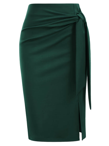 Elegant Monochrome High-waisted Knee-length Skirt For Women