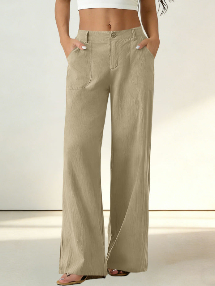 European And American Cross-border Women's Clothing  Women's Formal Suit Pants With Elastic Waistband, Patch Pockets, Solid Color, Single-button Trousers