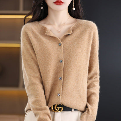 Andy Velvet Osmanthus Knit Round-Neck Cardigan