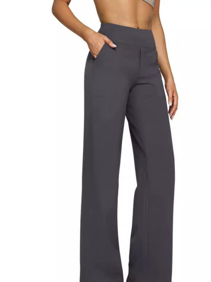 High-waisted Straight-leg Pants With Loose Pockets