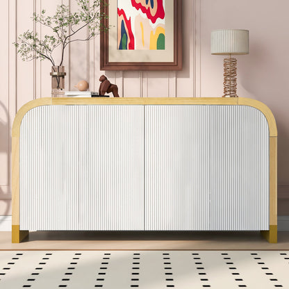U-STYLE four door curved corner design wavy door panel cabinet with adjustable shelves