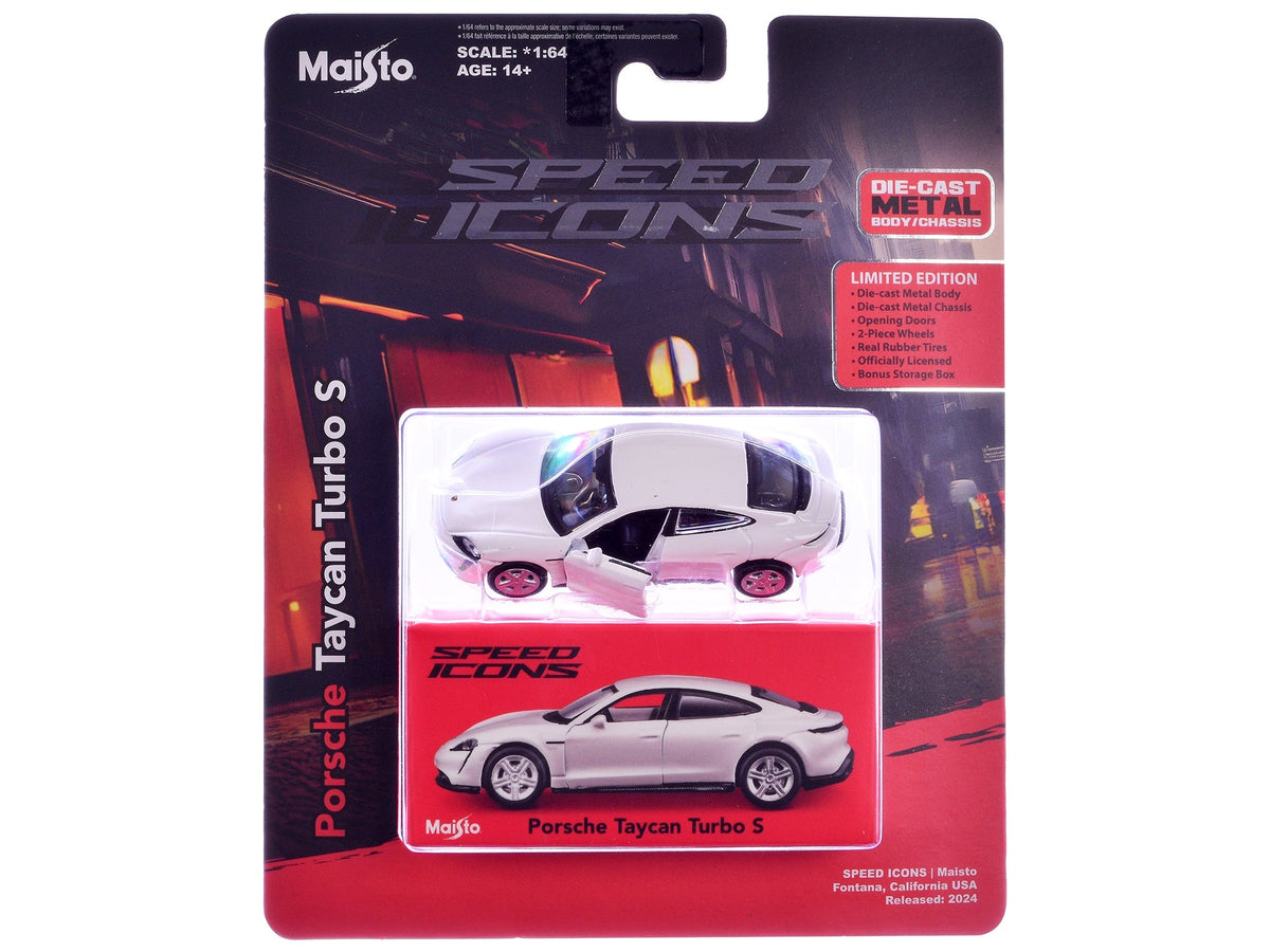 Porsche Taycan Turbo S White "Speed Icons" Series 1/64 Diecast Model Car by Maisto
