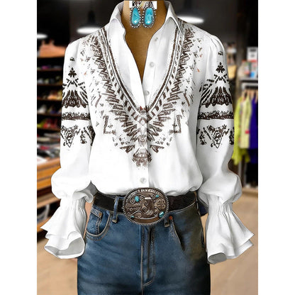 Women's Lace-trimmed Long-sleeve Collared Blouse