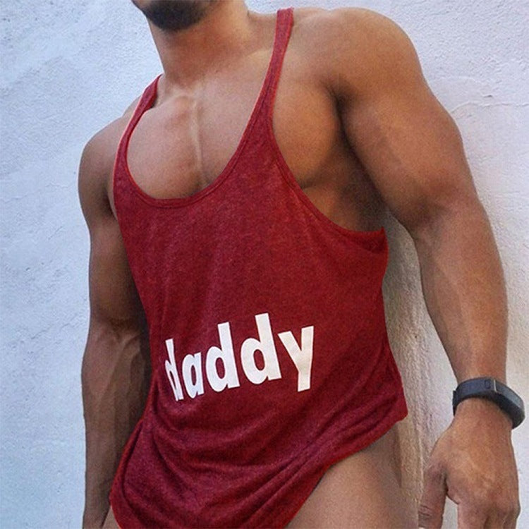 Bodybuilding spaghetti strap print tank top