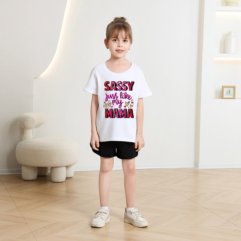 Girls' Tops Casual Short Sleeve Round Neck Print T-shirt