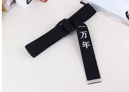 Funny text printed double buckle canvas belt