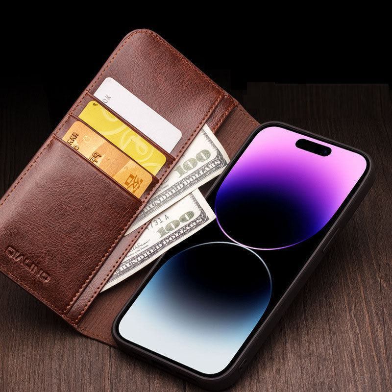 Suitable for iPhone 16 Promax phone case leather flip cover Apple 15 13 phone protective case card insertion