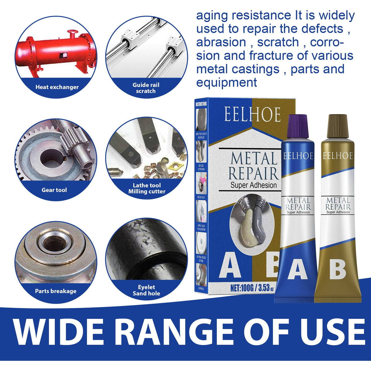 AbCasting Adhesive High Temperature Resistant Welding Adhesive For Metal Castings Crack Repair Agent Leak-Blocking Waterproof Electric Welding