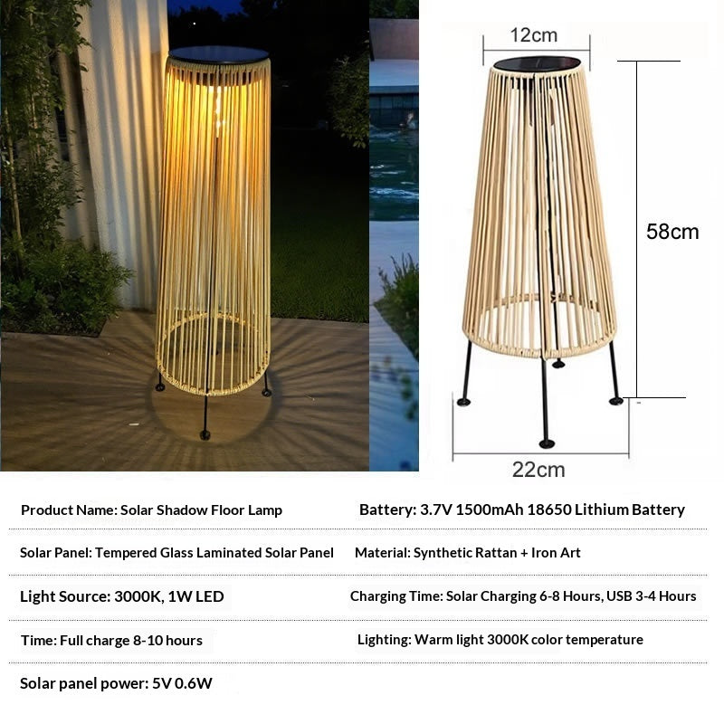 Outdoor Solar Lantern Lights Waterproof High Brightness Hanging Imitation Bamboo Weaving Hollowed Table Lamp Decoration