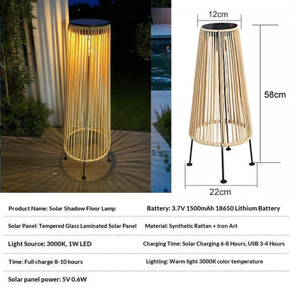 Outdoor Solar Lantern Lights Waterproof High Brightness Hanging Imitation Bamboo Weaving Hollowed Table Lamp Decoration