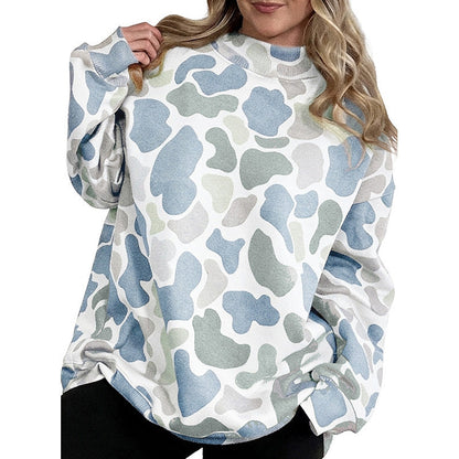 Women's Camouflage Fashion Round-Neck Long-Sleeve Loose-Fit Sweatshirt