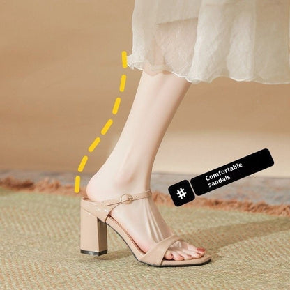 European And American Slippers Thick Heel Solid Color Fish Mouth Slingback Sandals