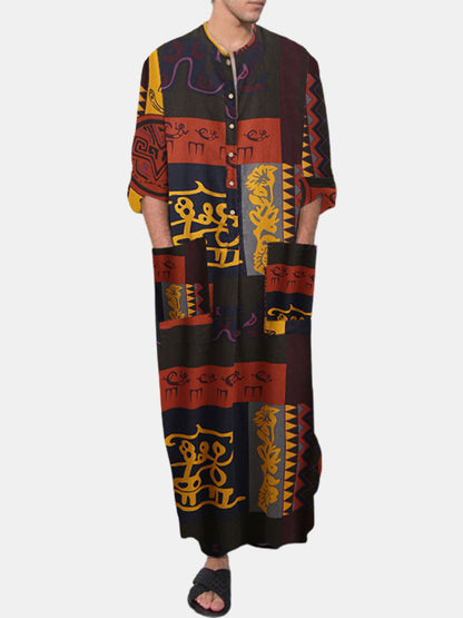 Casual Printed Long Sleeve Dubai Robe