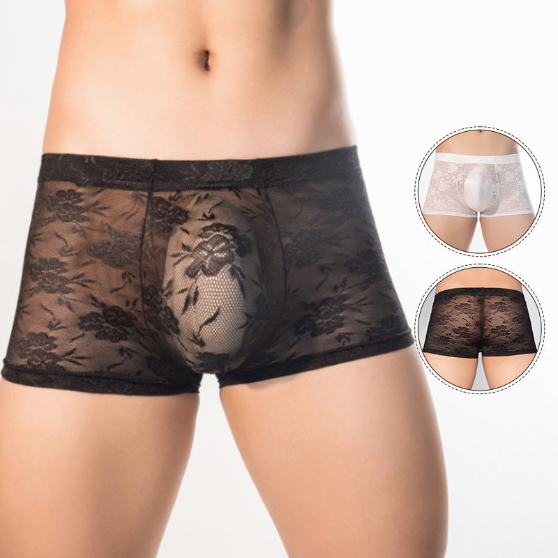High Elastic Transparent Lace Sexy Boxer Briefs