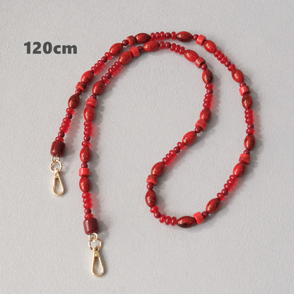 Fashionable Red Beaded Chain Accessory Crossbody Lanyard Bag