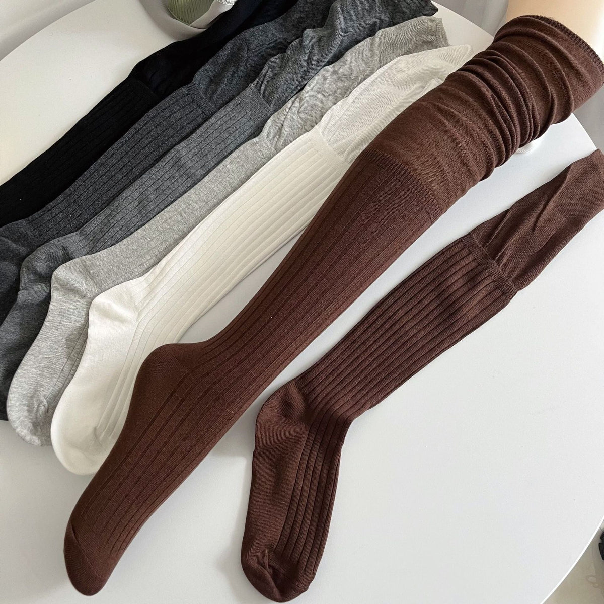 Women's Over-the-knee Socks Thin Cotton Vertical Striped Patchwork High-top Style