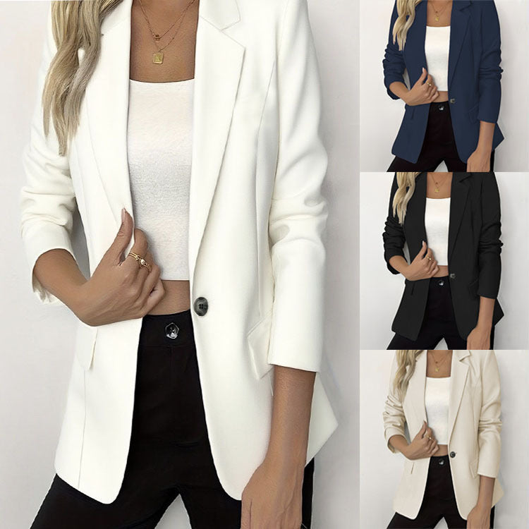 Women's Work Jackets Single Button Long Sleeve  Jacket Solid Color Casual Outerwear Coat