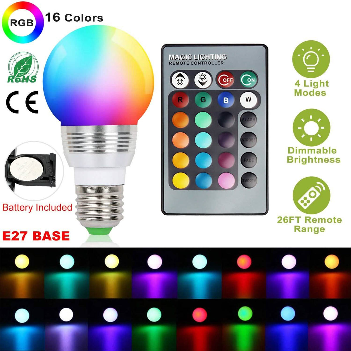 16 Colors Change LED Bulbs E27 3W RGD Dimmable Mood Lighting Lamp
