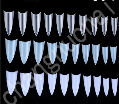 500-Piece Manicure Fake Nail Tips - Natural & Transparent, Pointed Korean Standard