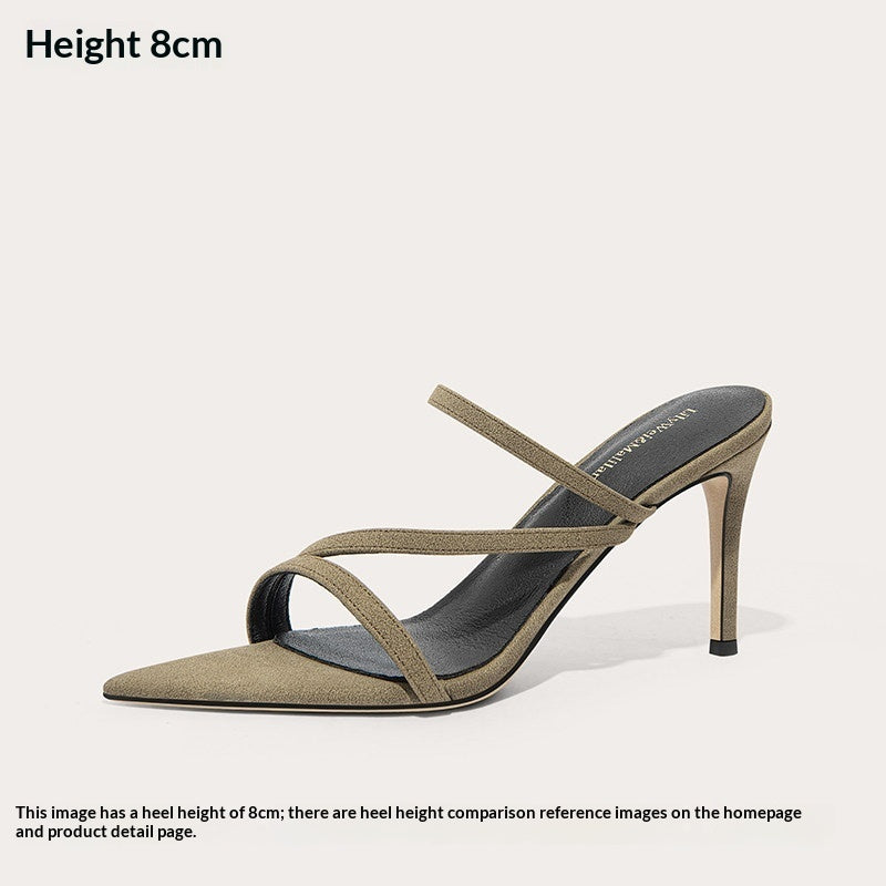 Pointed-toe Open-toe Single-strap High-heeled Sandals