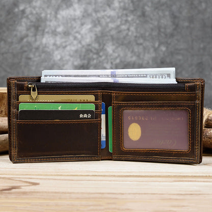 Vintage Wallet Leather Short Wallet Zipper Coin Bag First Layer Cowhide Bi Fold Wallet