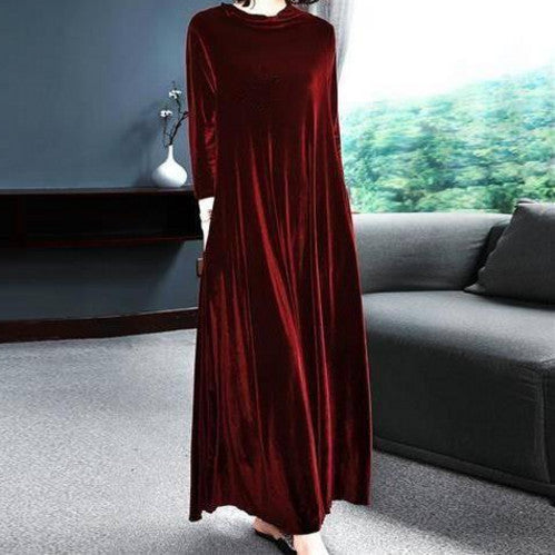 New Style Noble Western Style Plus Size Long Mother Over-The-Knee Dress