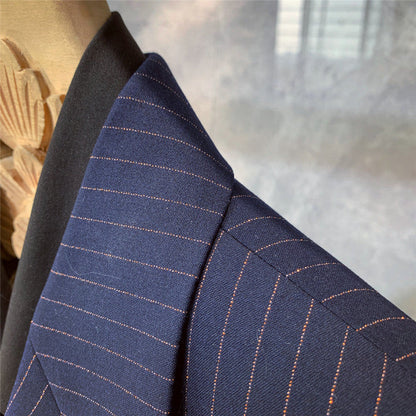 British Style Formal Wear Striped Double-breasted Blazer