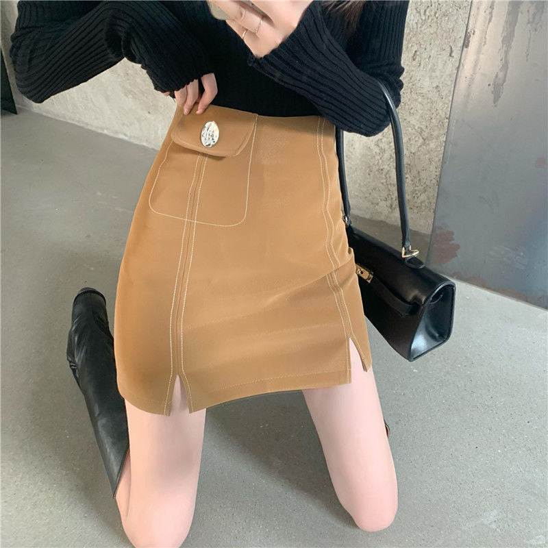 A-Line Skirt Is Thinner, Buttocks Slit Short Skirt Women
