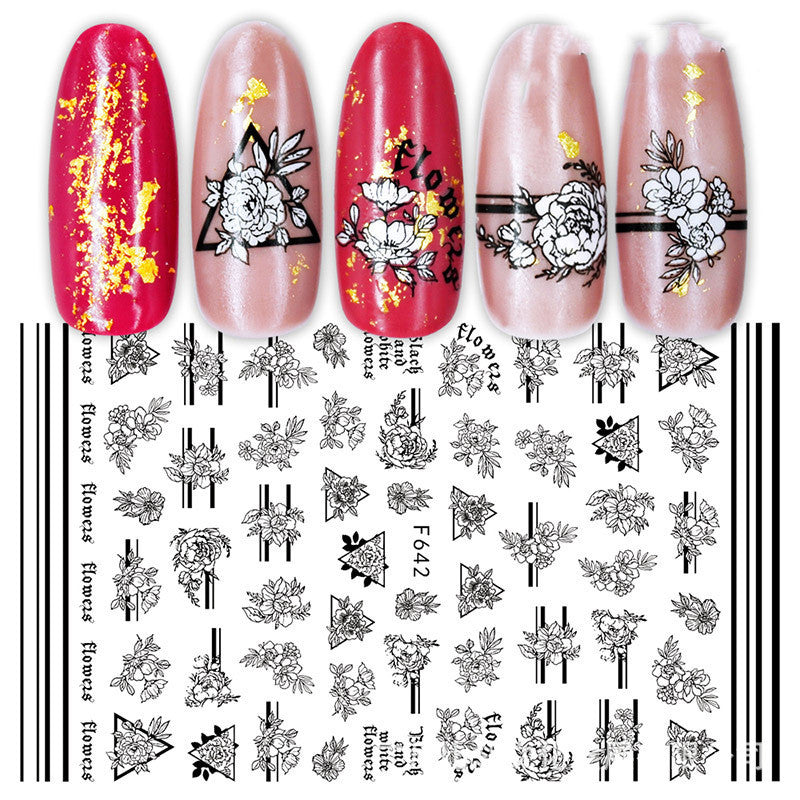 Black and White Rose Nail Decals