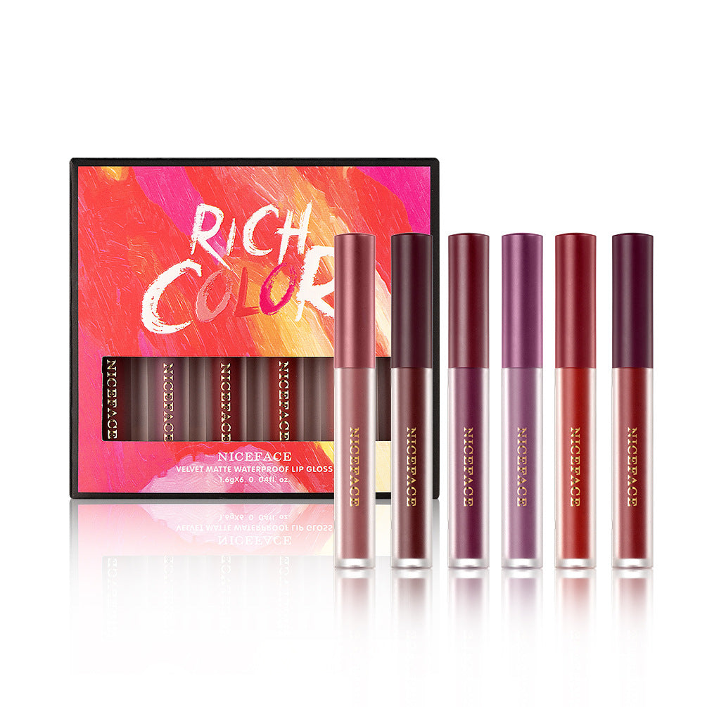 Niceface New Quality Lip Glaze Velvet Matte Lip Glaze Set Matte Non-Stick Cup Waterproof Makeup