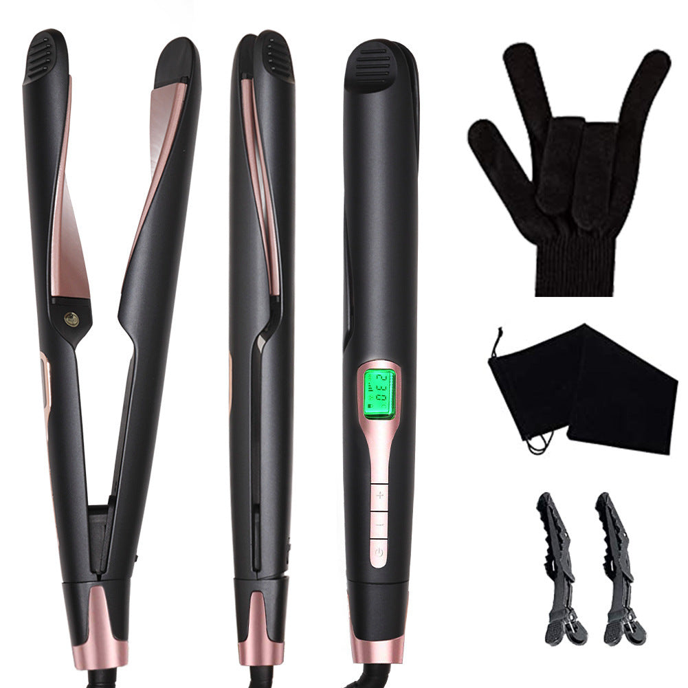 New 2-in-1 Titanium Tourmaline Ionic Ceramic Flat Iron Curler