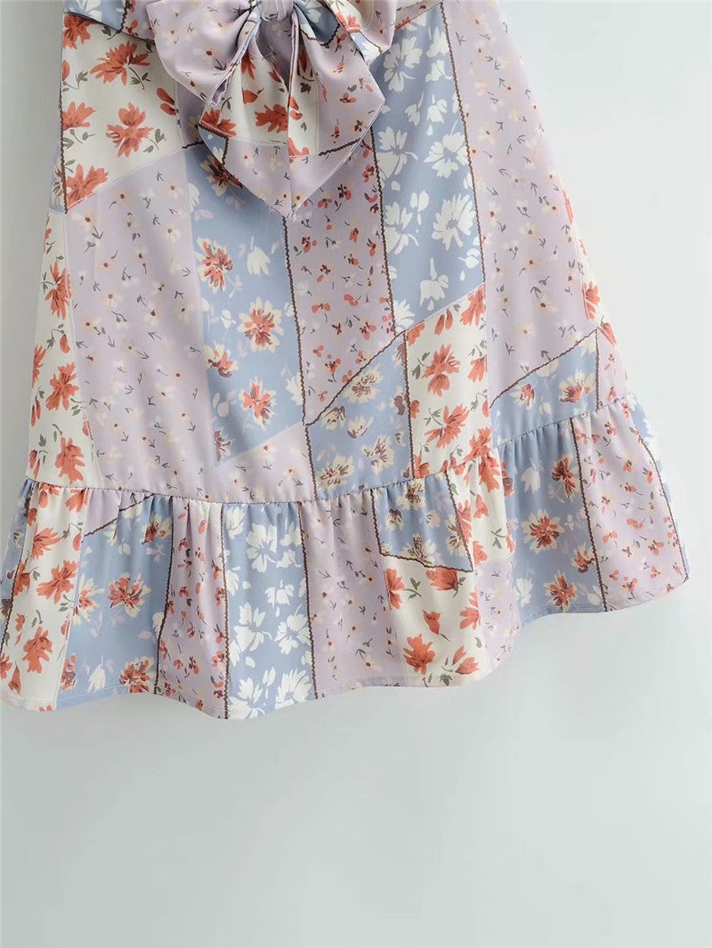 Holiday Style Pleated Bow Ruffle Skirt Printed Pleated Skirt Women