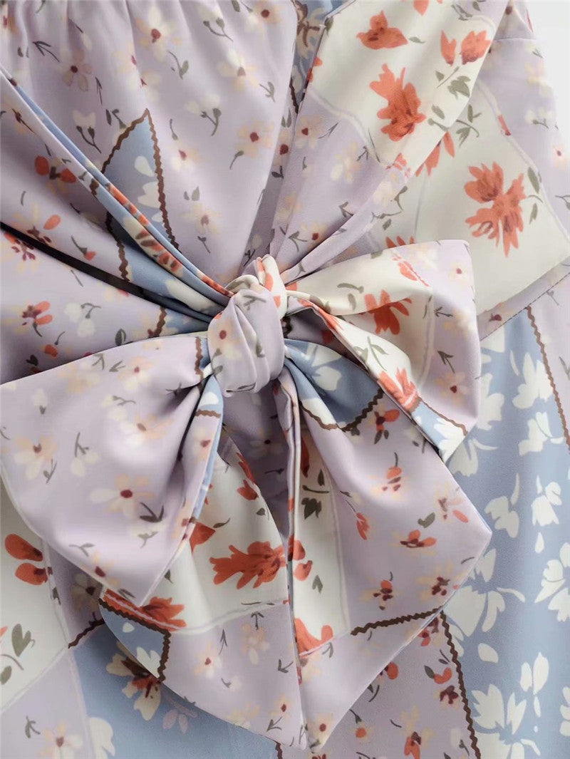 Holiday Style Pleated Bow Ruffle Skirt Printed Pleated Skirt Women
