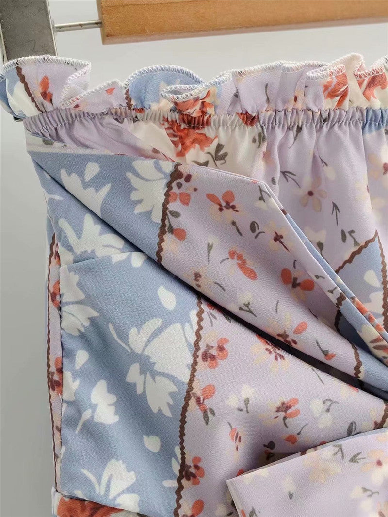 Holiday Style Pleated Bow Ruffle Skirt Printed Pleated Skirt Women