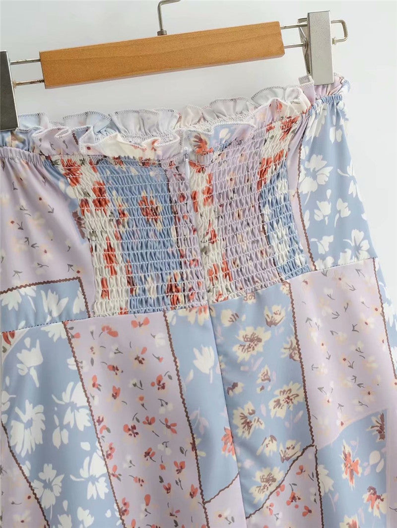 Holiday Style Pleated Bow Ruffle Skirt Printed Pleated Skirt Women