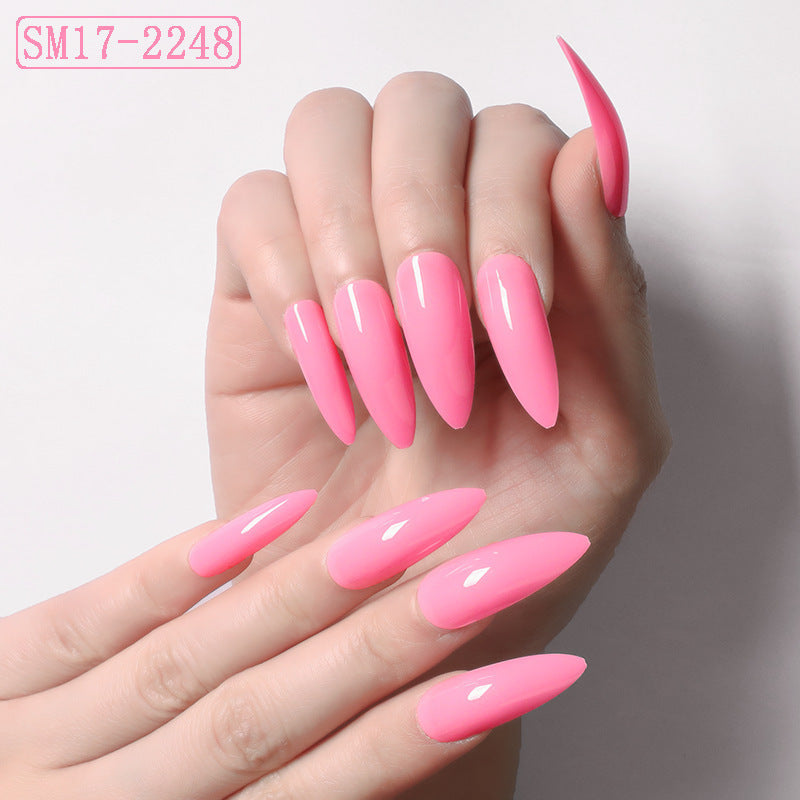 Long Pointed Solid Color False Almond Nails