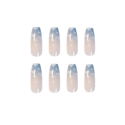 Gray Blue Cotton Cloud Wearing Nail Finished Soft Nail Fake Nail  Patch  Removable