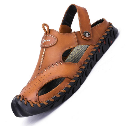 Men's Large Size Breathable Slippers Two-layer Leather Casual Shoes Summer Beach Shoes Men