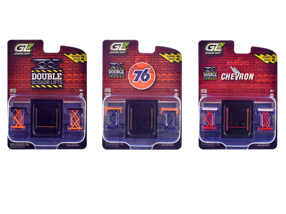 Automotive "Double Scissor Lifts" Series #2 Set of 3 pieces 1/64 Diecast Models by Greenlight