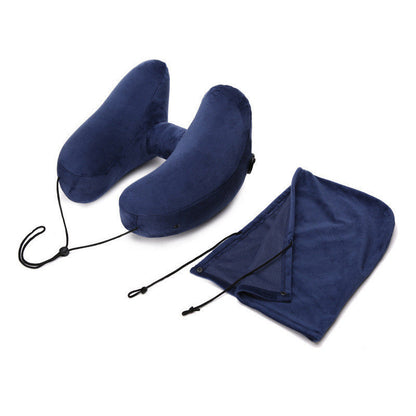 Hooded Inflatable Travel Neck Pillow