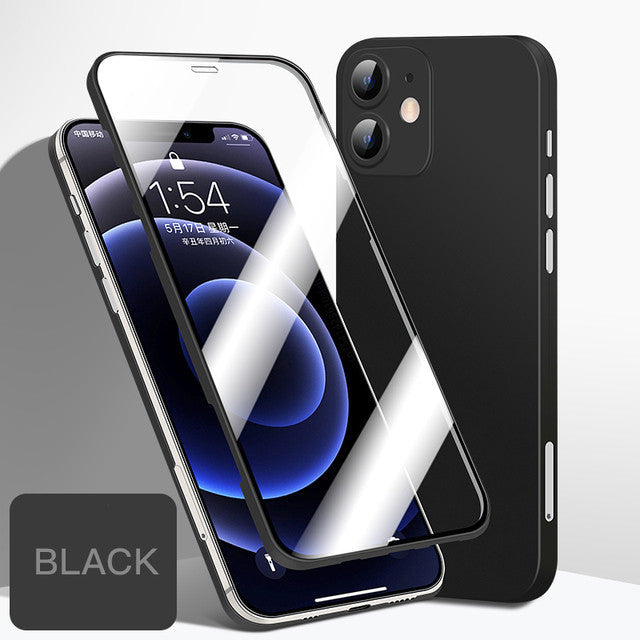 Compatible Apple Tempered Glass Full Cover Case