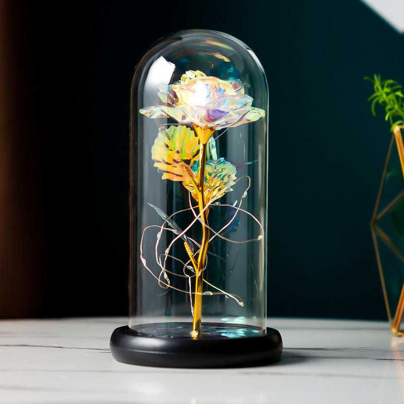Gold Foil Rose Preserved Flower Gift Glass Cover
