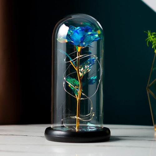 Gold Foil Rose Preserved Flower Gift Glass Cover